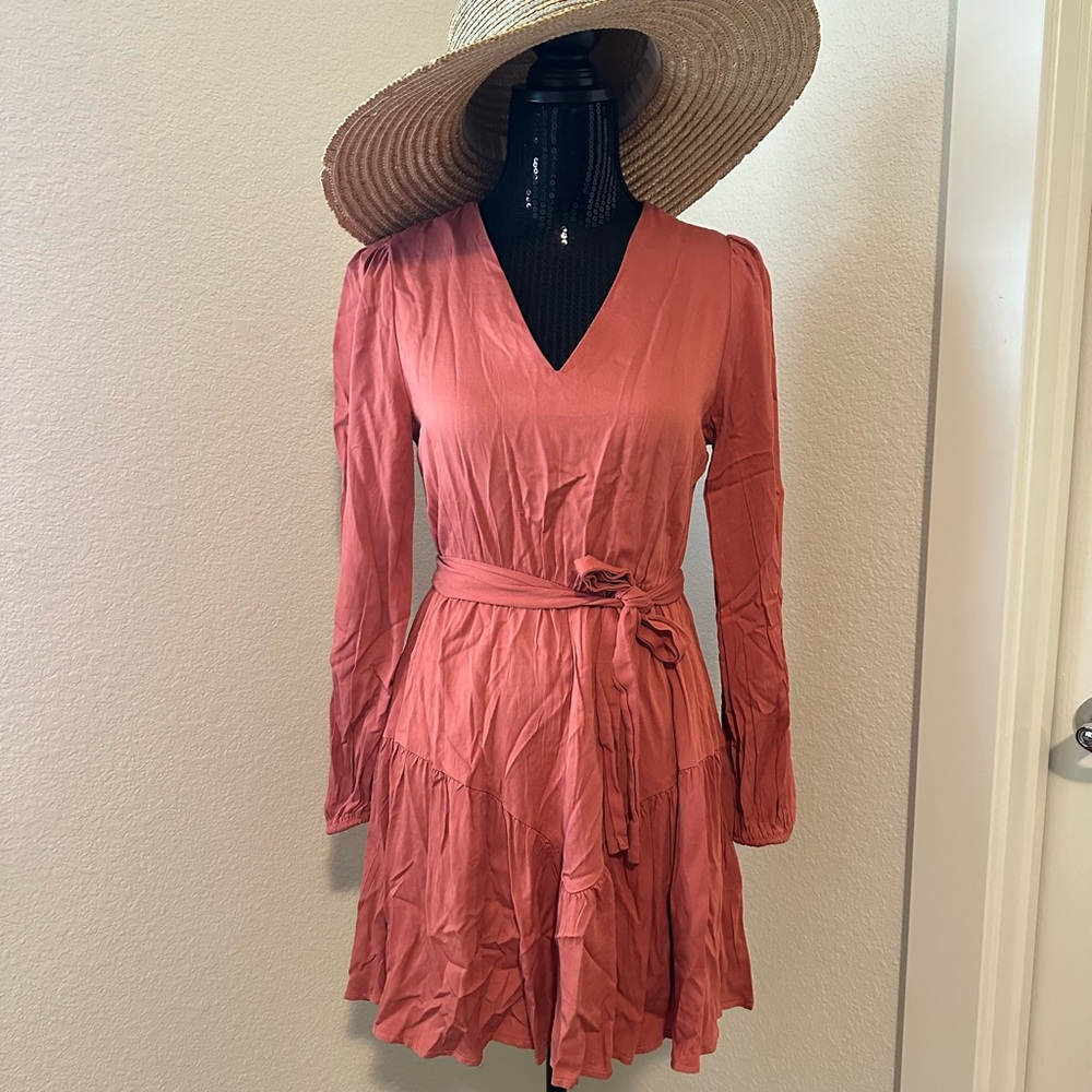 Long sleeve Coral V-Neck Dress